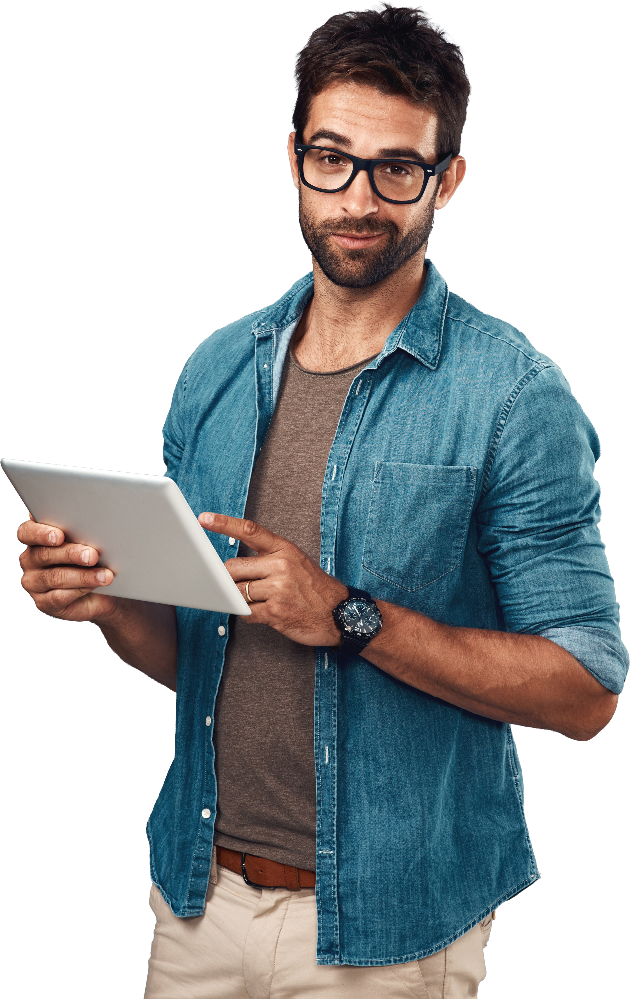 Especialista segurando tablet